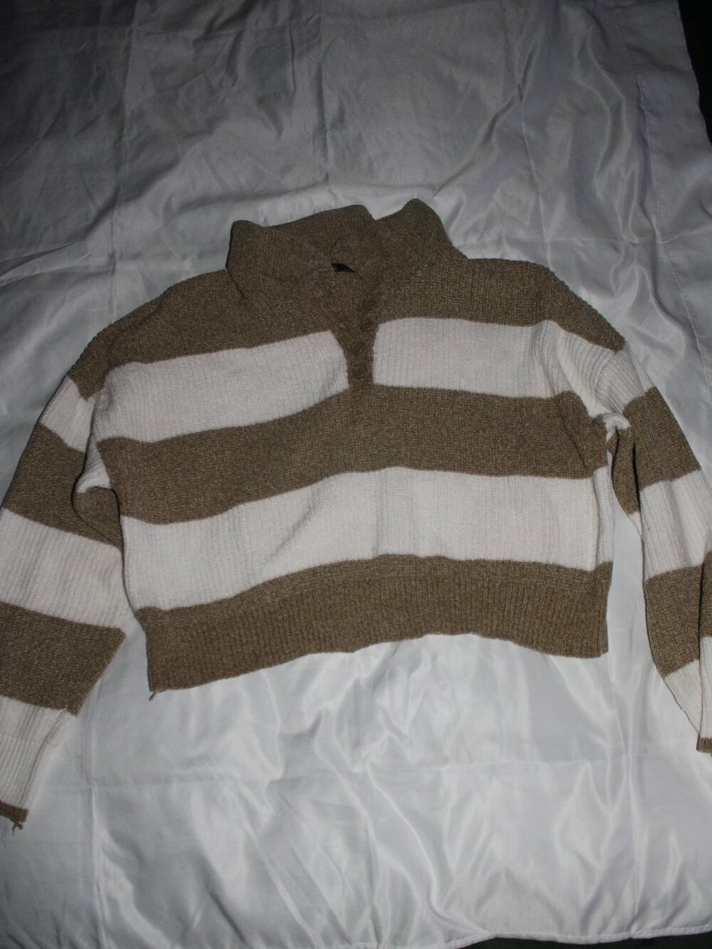 Nikka K Polo Sweater Cropped Brown And White Stripped XL